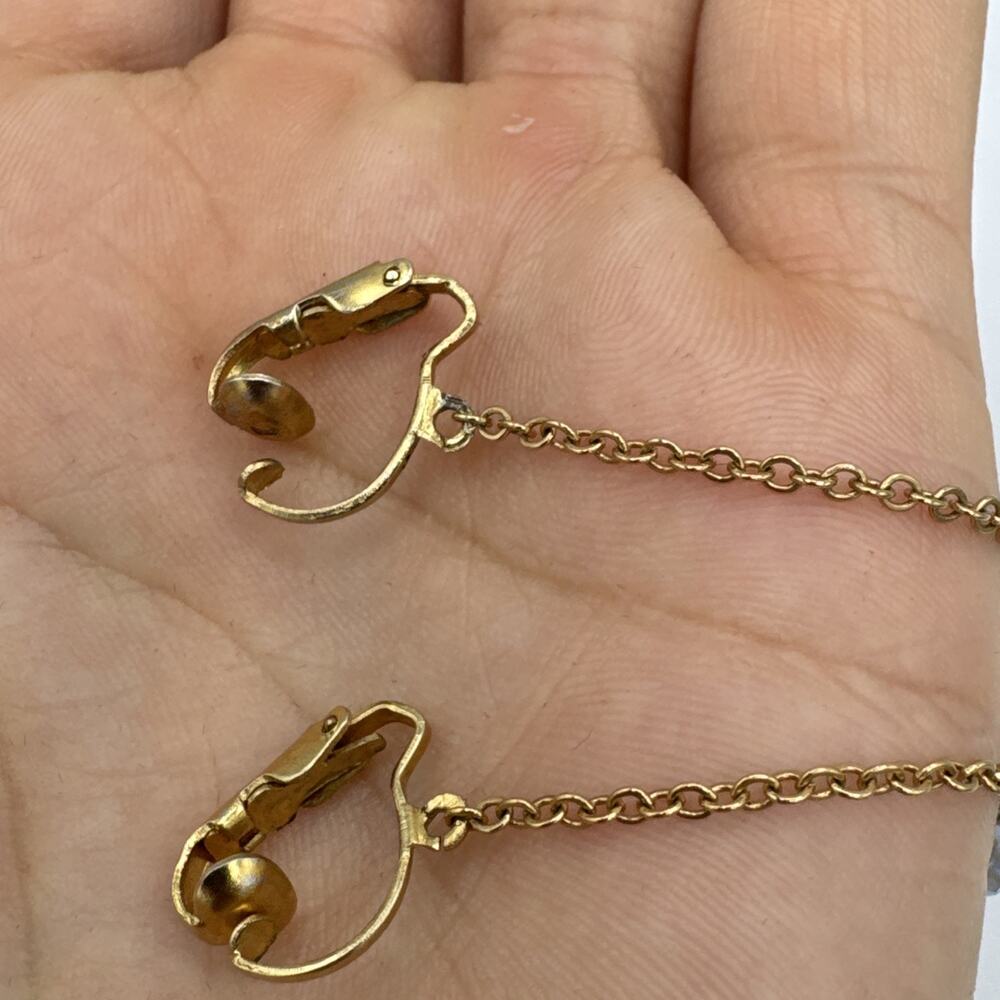 Vintage Mid-Century Aurora Borealis Crystal Drop Dangle Earrings - Gold Tone - Picture 5 of 6